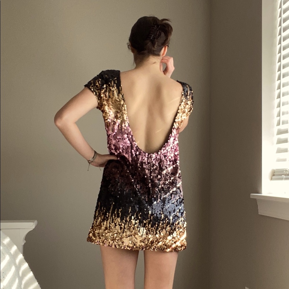 Tobi Sequin Mini Low Back Shift Dress